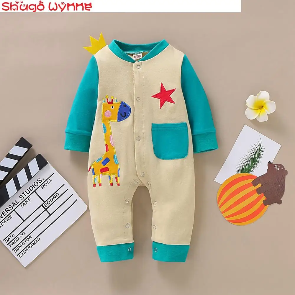 

Autumn Winter Models 2019 Infant Boys Fashion Cartoon Long-Sleeved Cute Baby Girls Giraffe Print Conjoined Rompers
