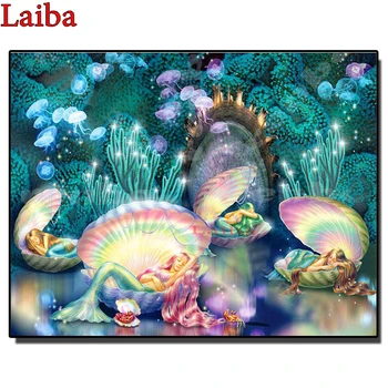 

Mermaid Shell Diy Diamond Painting full square round drill Diamond Embroidery cartoon picture diamond Cross Stitch ,5D almaznaya