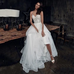 Fivsole A Line Lace And Tulle Bridal Gowns Sweetheart Spaghetti Straps Ruffles Wedding Dress With Beads Belt Vestido Custom Made