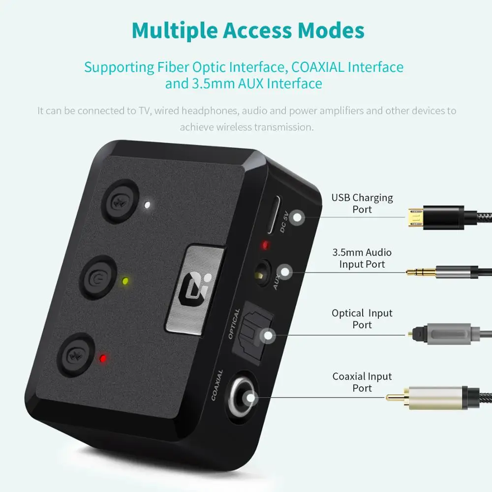  MR275 Senza Fili Bluetooth 5.0 Audio Trasmettitore Aptx Hd Ll Coassiale Ottico 3.5 Millimetri Aux R