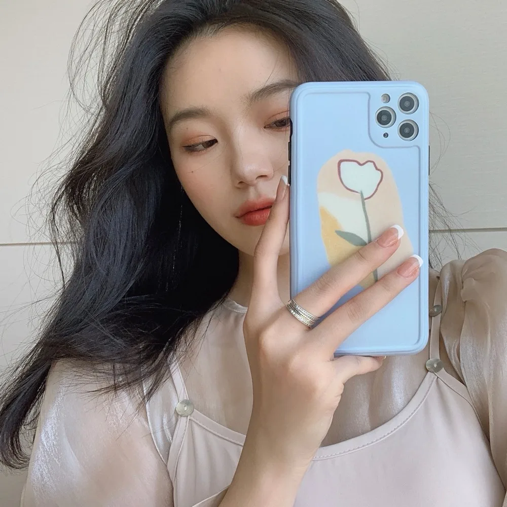 

Girl blue tulip fine hole waterproof and drop resistant case For iPhone 11 Pro Max XR XS Max XS 7 8 plus for women