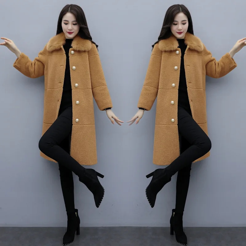 Ke li rong Composite materials Fur Middle Long Coat Autumn And Winter New Style Korean-style Loose-Fit Slimming WOMEN'S Ov