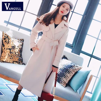 

Vangull Women Woolen Coats Turn-Down Collar Loose Outwears Cardigans Autumn Fashion Long Sleeve Elegant Solid Thick Wool Coats