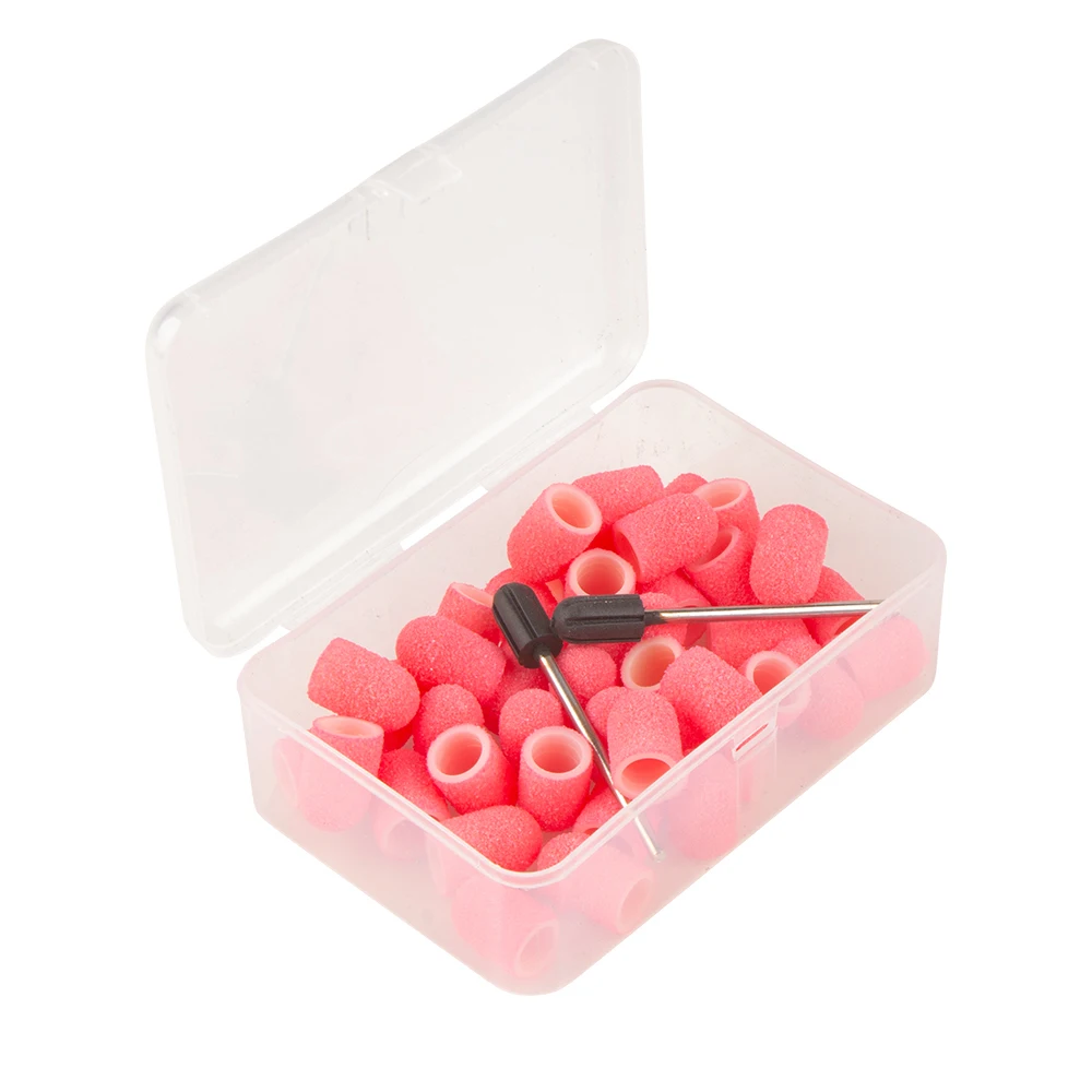 30/50pcs 네일 아트 샌딩 캡 보관 상자 2pcs 고무 네일 샌드 밴드 비트 페디큐어 풋 케어 큐티클 죽은 피부 제거