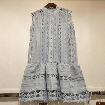 

VGH korean Off Shoulder Hollow Out Dress For Women O Neck Sleeveless Loose Mini Dresses Female 2020 Spring Fashion clothes