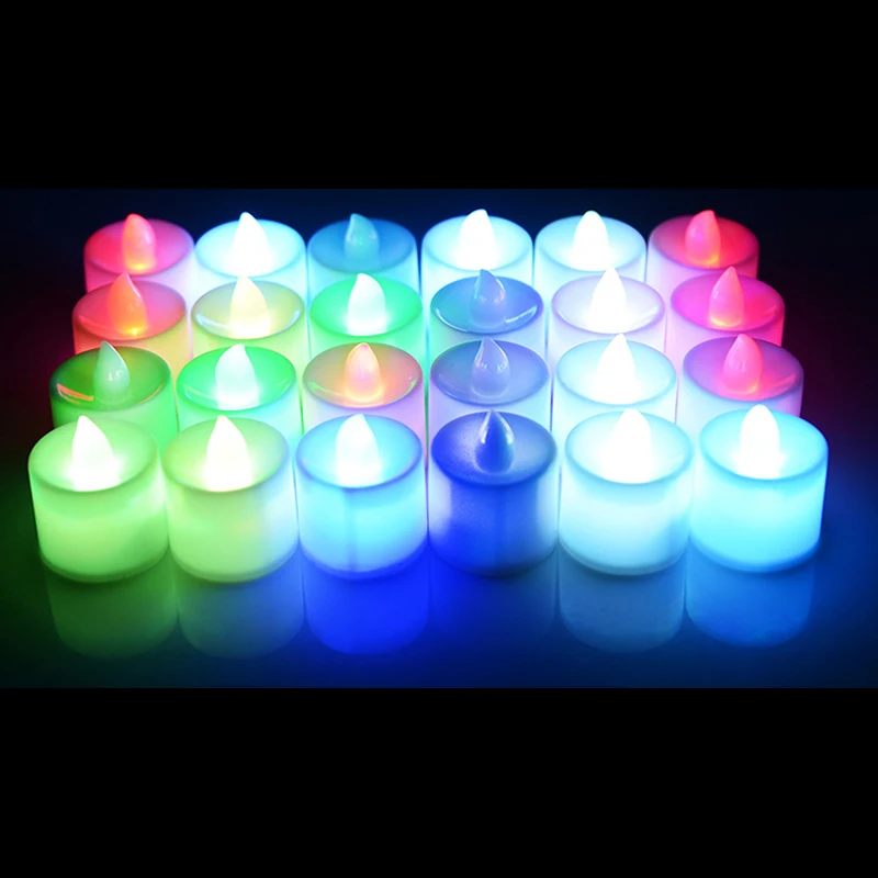24 шт многоцветные мини электронные свечи в форме столба Свадебные вечерние свечи на День святого Валентина бездымные светодиодные свечи