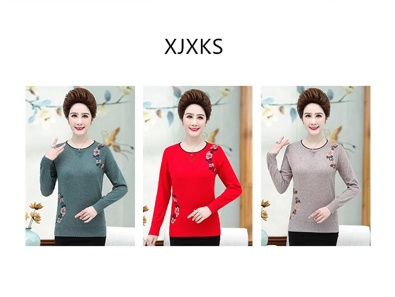 XJXKS autumn winter new plus size women sweater exquisite beaded comfortable cashmere knitted sweater women pullover