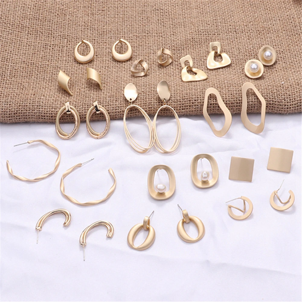 

NEW Fashion Contracted Irregular Concave And Convex Geometry Golden Earrings Women Matte Gold Round Oval Earrings Jewelry