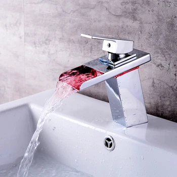 

Chrome Water Powered LED Faucet Bathroom Basin Faucet Brass Mixer Tap Waterfall Faucets Hot Cold Crane Basin Tap