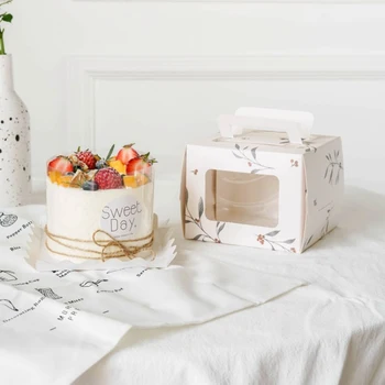 

5pcs 4-Inch Retro Fresh Elegant Portable Cake Box Birthday Party Dessert Decoration Box Package Cakes Desserts Boxes