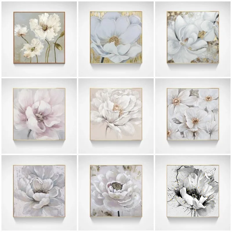 

Modern Nordic Canvas Wall Art Blossom Painting Abstract White Plants and Flowers Posters and Prints Pictures Room Decor Cuadros