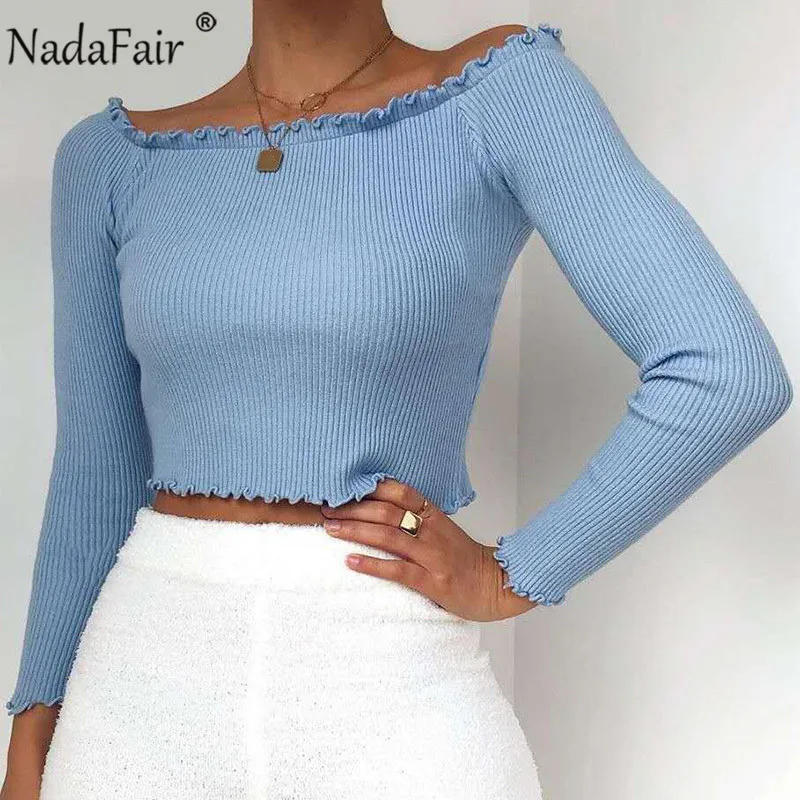 УКОРОЧЕННЫЙ ТОП Nadafair с длинным рукавом пикантная однотонная Базовая футболка