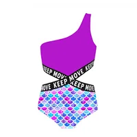 Teenager Girl One Piece Swimsuit One Shoulder Print Child Bathing Suits Monokini Bandage Children Swimwear Kids Pool Beachwear 3
