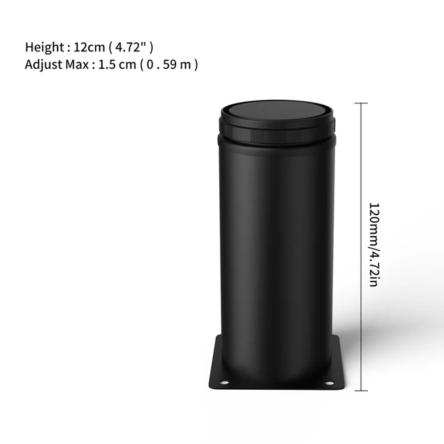 5-25cm black Adjustable Metal Furniture Legs,Stainless Steel Adjustable feet Replacement Leg for Sofa Chair Ottoman Cabinet 12cm