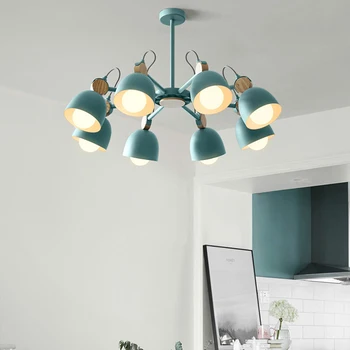 

Nordic Designer Colorful LED Wood Chandeliers Macaron Art Decor Chandelier Lighting Living Room Kitchen Bedroom Light Fixtures