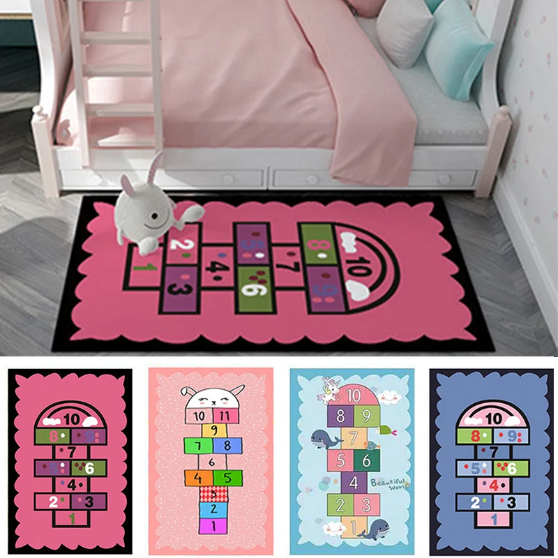 

Child Hopscotch Rug and Count Game Rug with Cute Colorful Design Anti-Slip Kids Play Mat Soft Floor Area Rug and Carpet