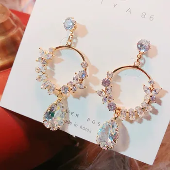 

MWsonya New Elegant Luxury Crystal Waterdrop Dangle Earrings for Women Party Long Pendientes Jewelry Gifts Crystal Earrings