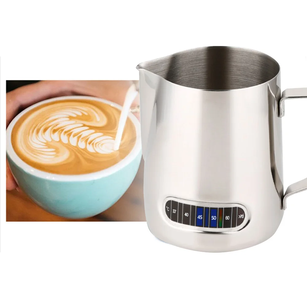 

600ML Coffee Mug Pot Flower Pulling Cup Mug Temperature Display Sticker Stainles Coffee Pot Kitchen Accessories Tools