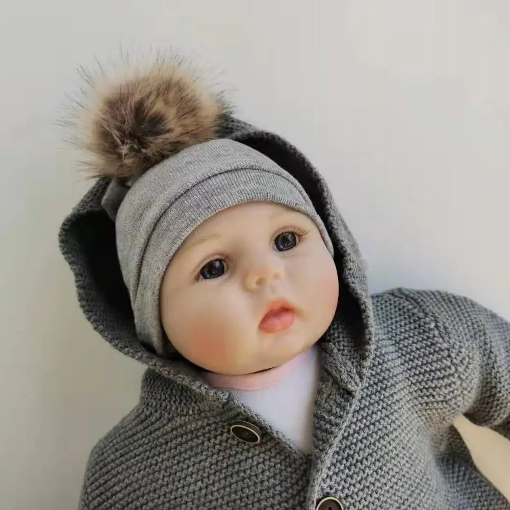 Детская трикотажная шапочка с помпоном из искусственного меха 0 1 месяц|infant cap|newborn