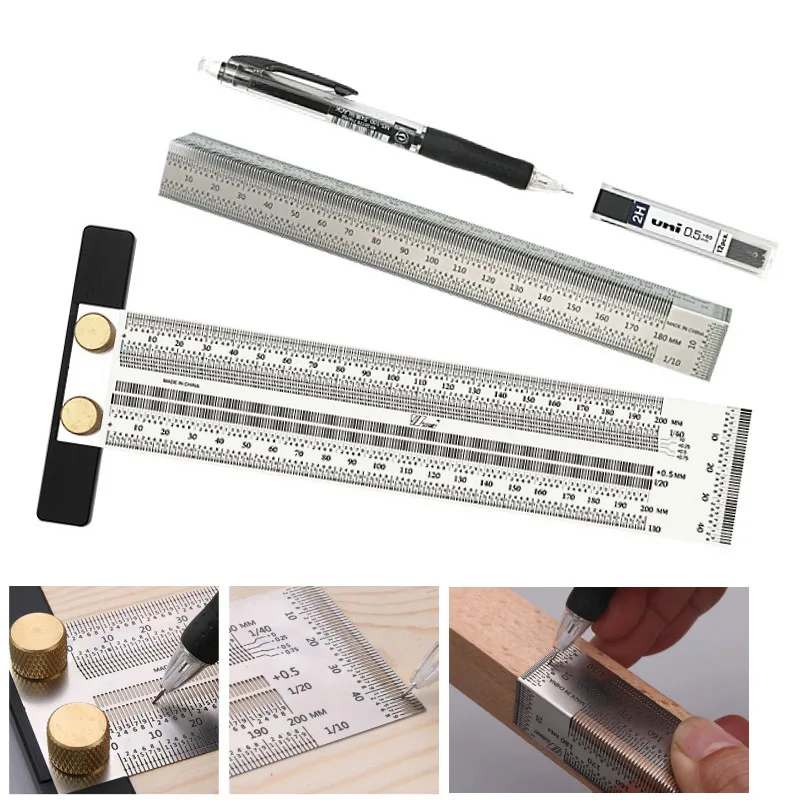  180-400mm Woodworking Scribe T-type Ruler Hole Scribing Ruler Crossed-out Tool Line Drawing Marking