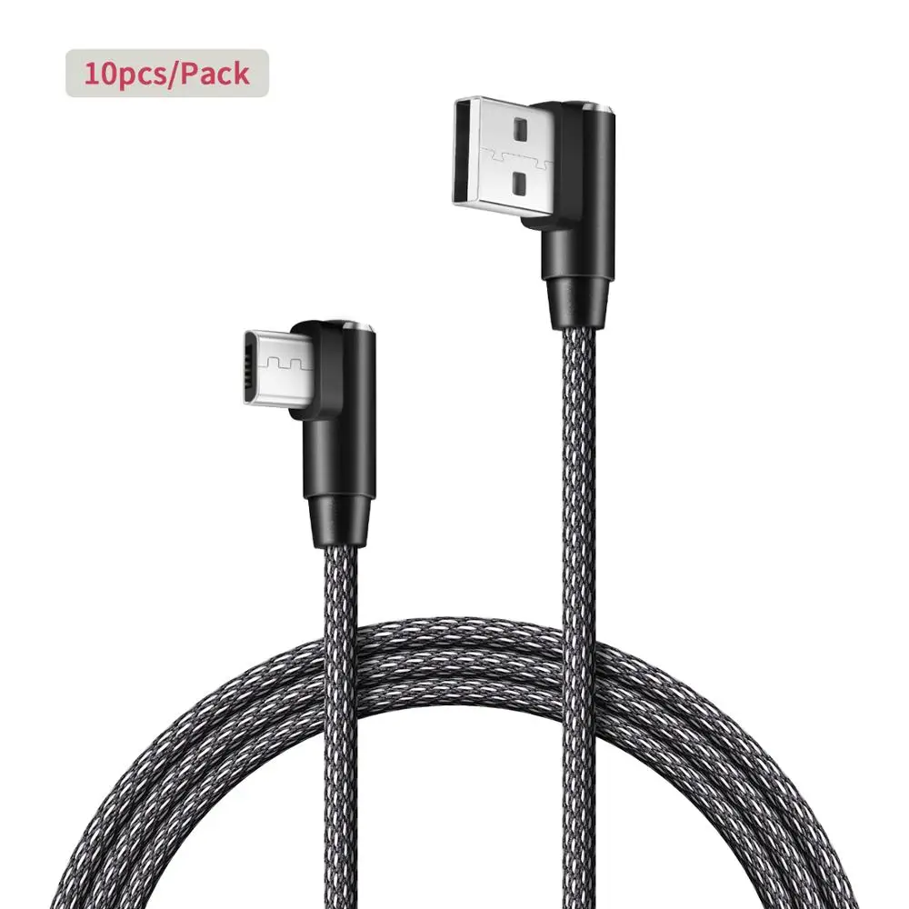 10 шт. зарядное устройство для Android Micro USB кабель, [3.3ft/1 м] быстрое зарядное устройство USB нейлоновая оплетка для samsung, LG, htc, Nexus, Kindle, PS4, l-образный - Цвет: Черный