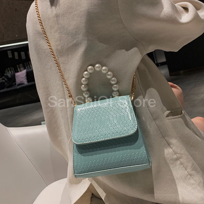 

Tote Pearl bag 2019 Fashion New High Quality PU Leather Women's Designer Handbag Crocodile pattern Chain Shoulder Messenger bags