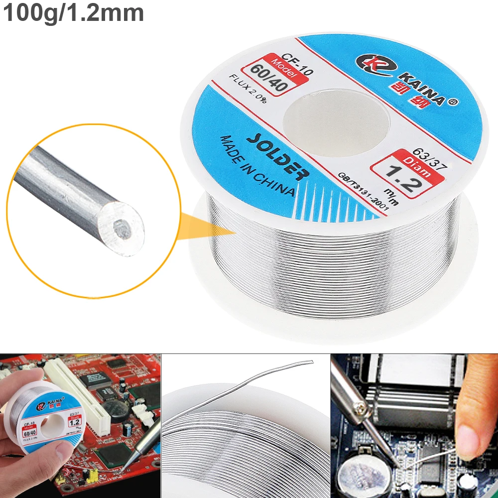 

60/40 100g 1.2mm Tin Fine Wire Core 2% Flux Welding Solder Wires with Rosin and Low Melting Point for Electric Soldering Iron