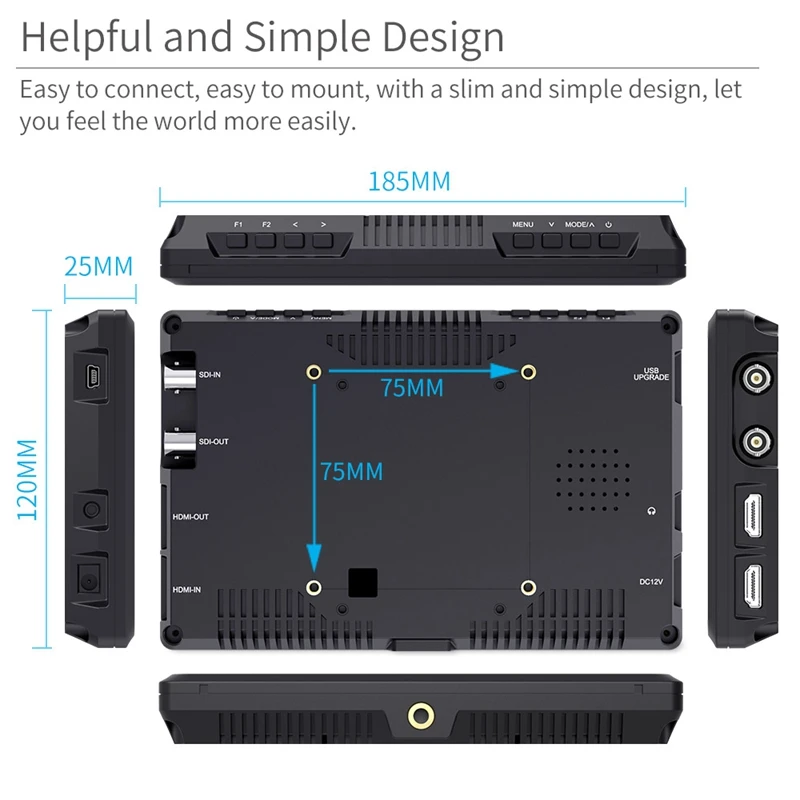 Fw279S 7 Inch 4K Hdmi 3G-Sdi 2200Nit Daylight Viewable 1920X1200 On-Camera Field Monitor With Histogram, Focus Assist, Zebra Exp