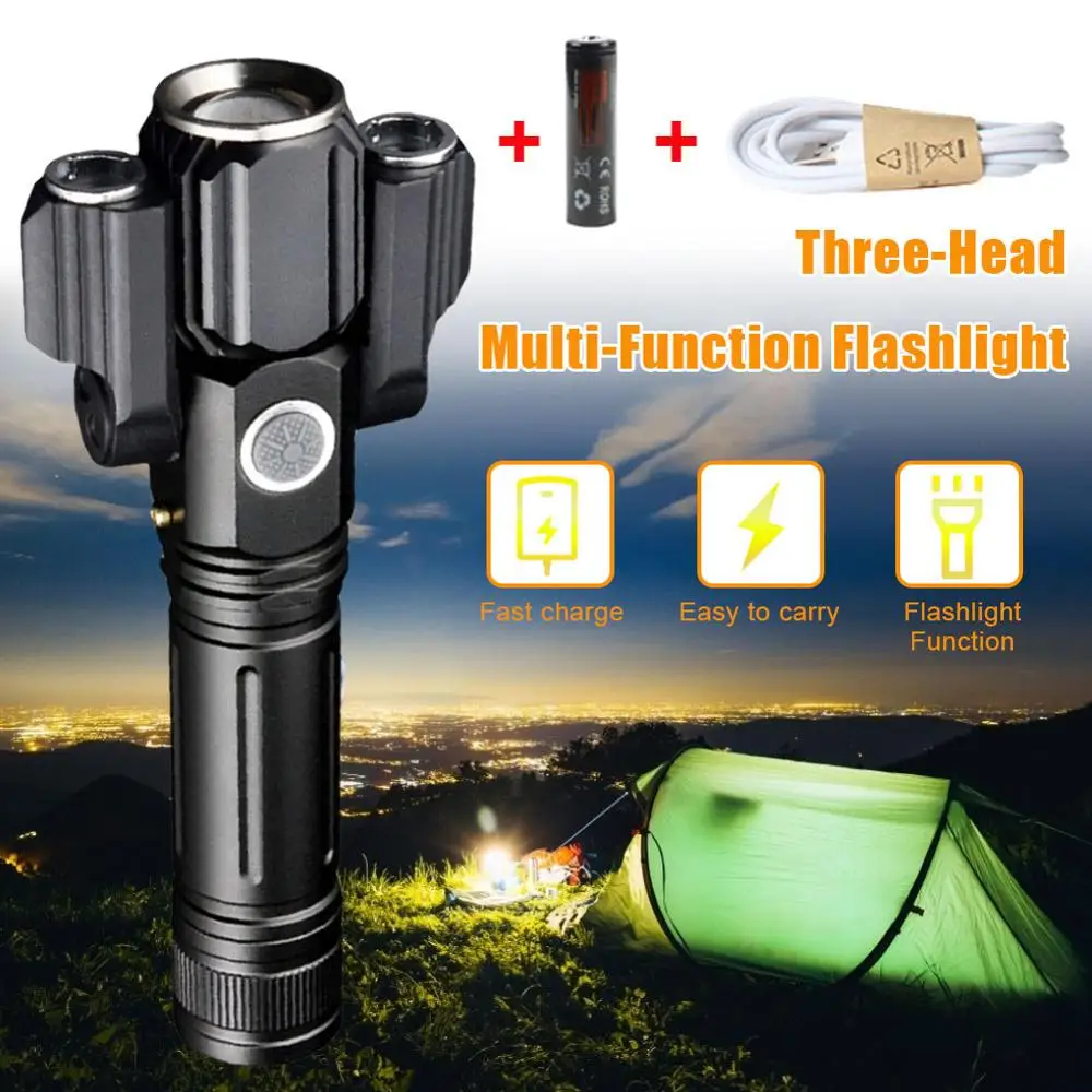 

LED Flashlight Portable Zoom Bar Super Bright T6 LED Flashlight 4 Modes Adjustable Waterproof Flashlights for Outdoor Sports