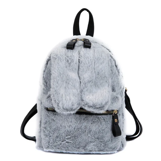 brandnew quality autumn cute rabbit ears plush cartoon backpack student casual backpack large capacity fashion shoulder bag - Цвет: gray