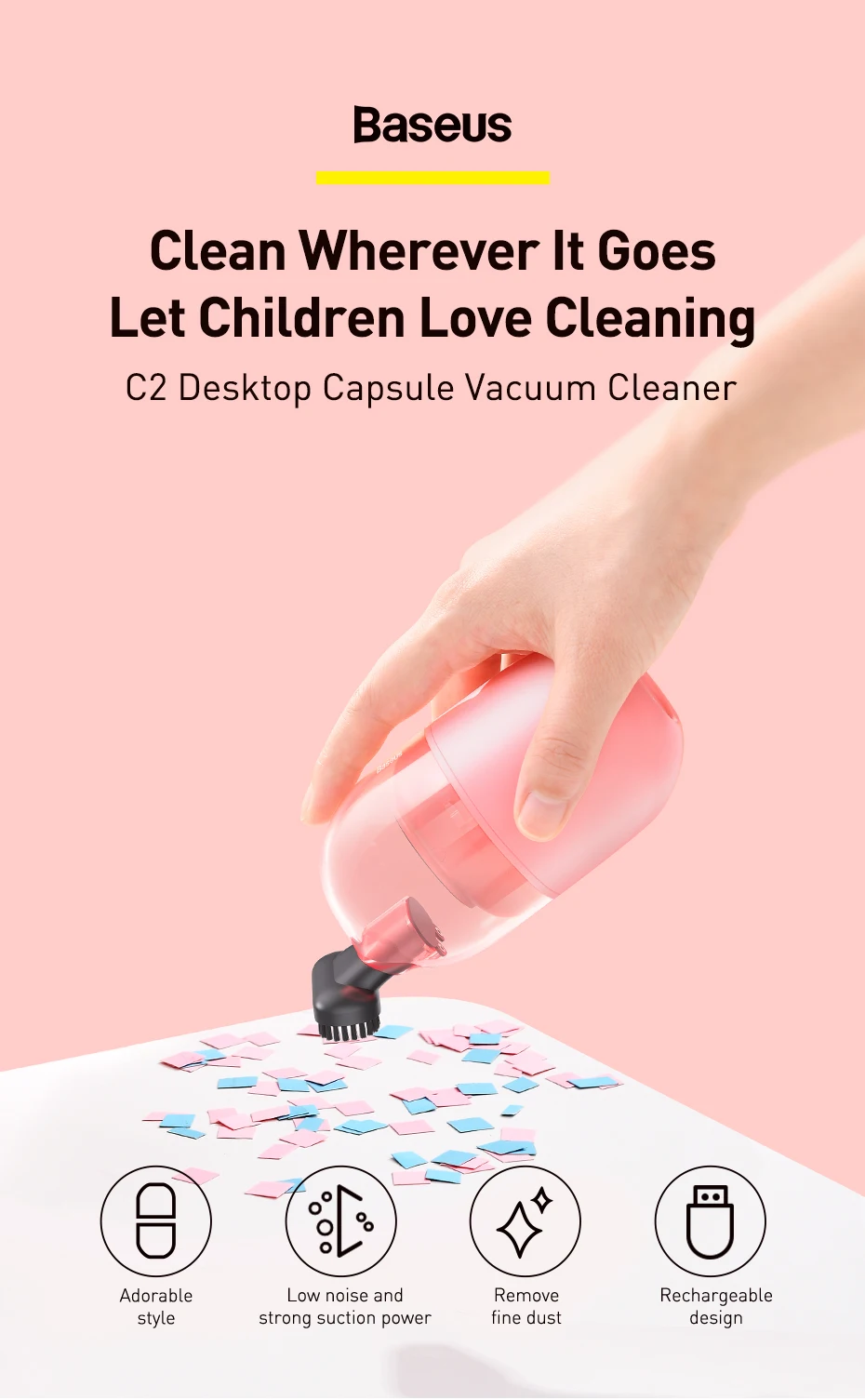 Baseus Wireless Mini Vacuum Cleaner 1000Pa Small Handheld Car Interior Desktop Dust Cleaning Tool Portable Car Vacuum Cleaner