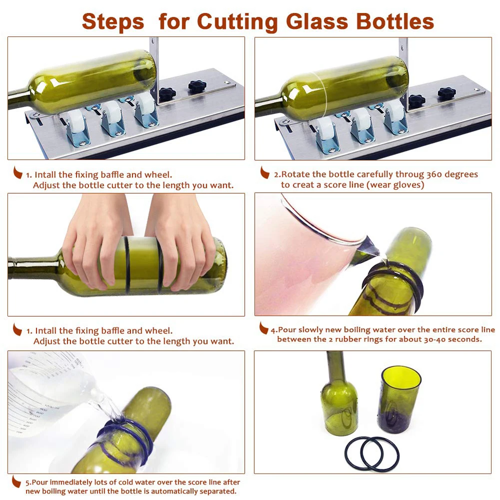 Glass Bottle Cutter Cutting Machine for Cutting Wine Beer Whiskey Alcohol Champagne with Gloves Fixing Rubber Ring