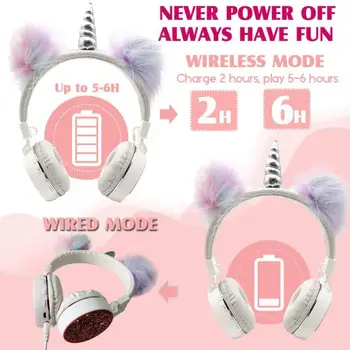 

Bluetooth Headphones Unicorns Headphones Baby Cat Ear Wireless Foldable Children's Headset with Mic Support TF Card Aux in