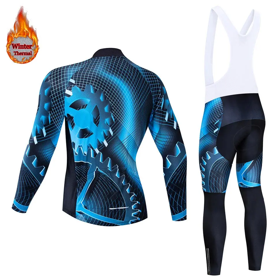 teleyi gear team Велоспорт Джерси набор с длинным рукавом Зимний теплый флис Ropa Ciclismo мужская спортивная одежда для велоспорта