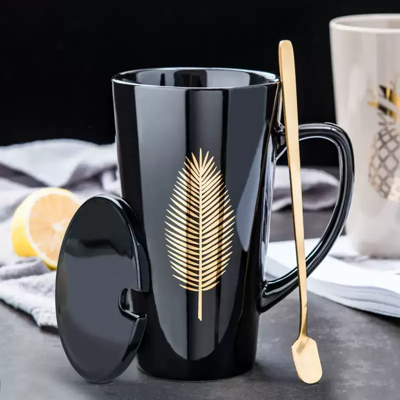 Креативный узор рукоятки керамические кружки с ложкой крышкой кофейная кружка молоко чай офисные чашки Посуда для напитков лучший подарок на день рождения