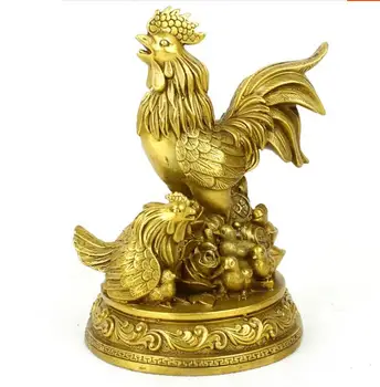 

Chinese Feng Shui Brass Wealth Zodiac Cock Rooster Chicken Happy Family Statue