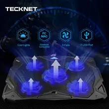 Охлаждающая подставка для ноутбука TeckNet 5 вентиляторов охлаждающая подставка при 1500 об/мин синий кулер со светодиодной подсветкой подходит для 1"-17" Подушка с охлаждением для ноутбука