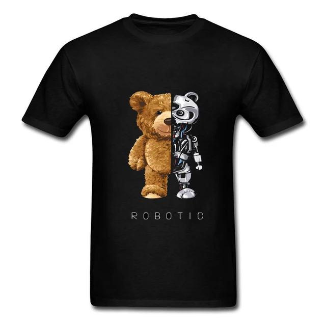 Cotton T-Shirt Fashion Summer Bear and Robot T-shirt 3D Printed Men for Women Shirts Tops Funny Cotton Black Tees Cotton T-shirt 4