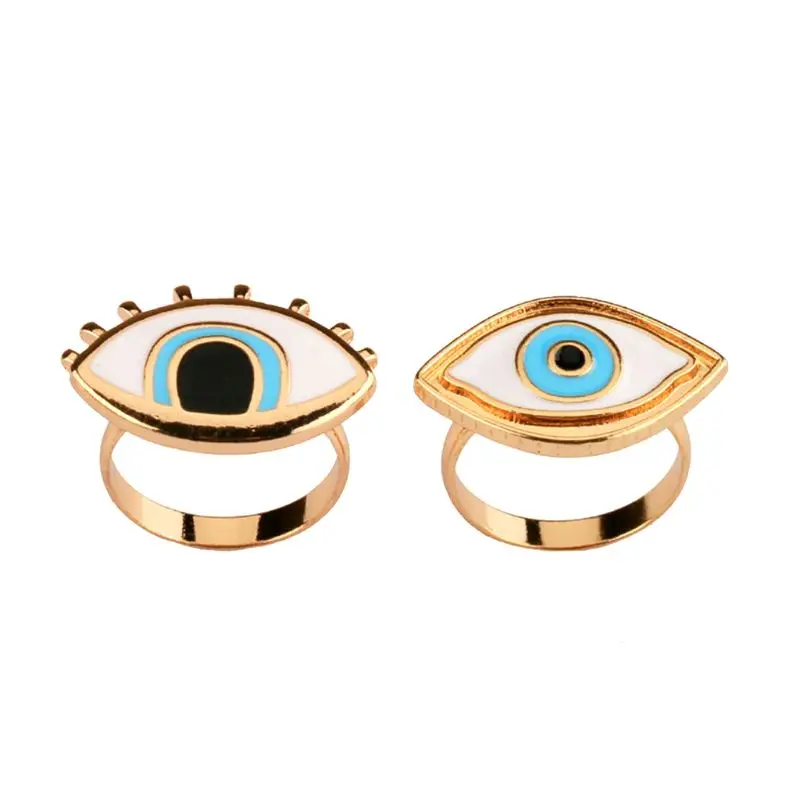 

2 Pcs/Set Gothic Enamel Evil Eye Ring Set Eyeball Finger Rings Lucky Protect For Women Jewelry
