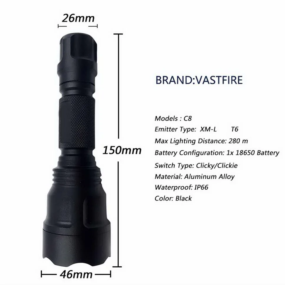 Портативный C8 CREE XM-L T6 белый/зеленый/красный светодиодный тактический фонарь 18650 аккумулятор фонарь для охоты высокого качества luz