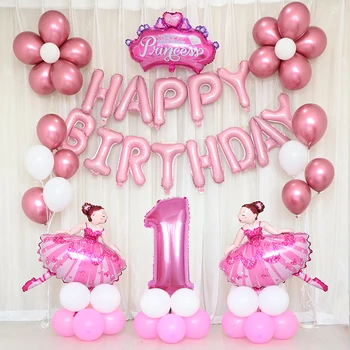 

69pcs Dancing Girl Ballerina Girl Foil Helium Balloon Princess 0-9 Birthday Party Children's Toy Decoration 30'' Pink Digital