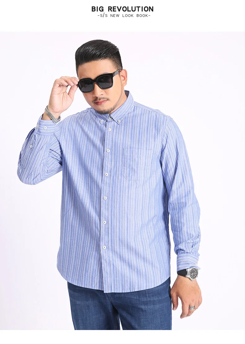 5xl 6xl 7xl 8xl 2019 новая хлопковая осенняя и зимняя рубашка мужская с длинными рукавами дикие Блузы больших размеров в полоску Мода Бизнес