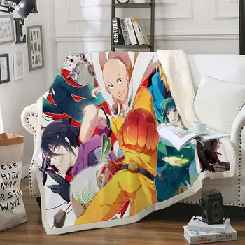 

ONE PUNCH MAN Funny Character Blanket 3D Print Sherpa Blanket on Bed Home Textiles Dreamlike Style 07