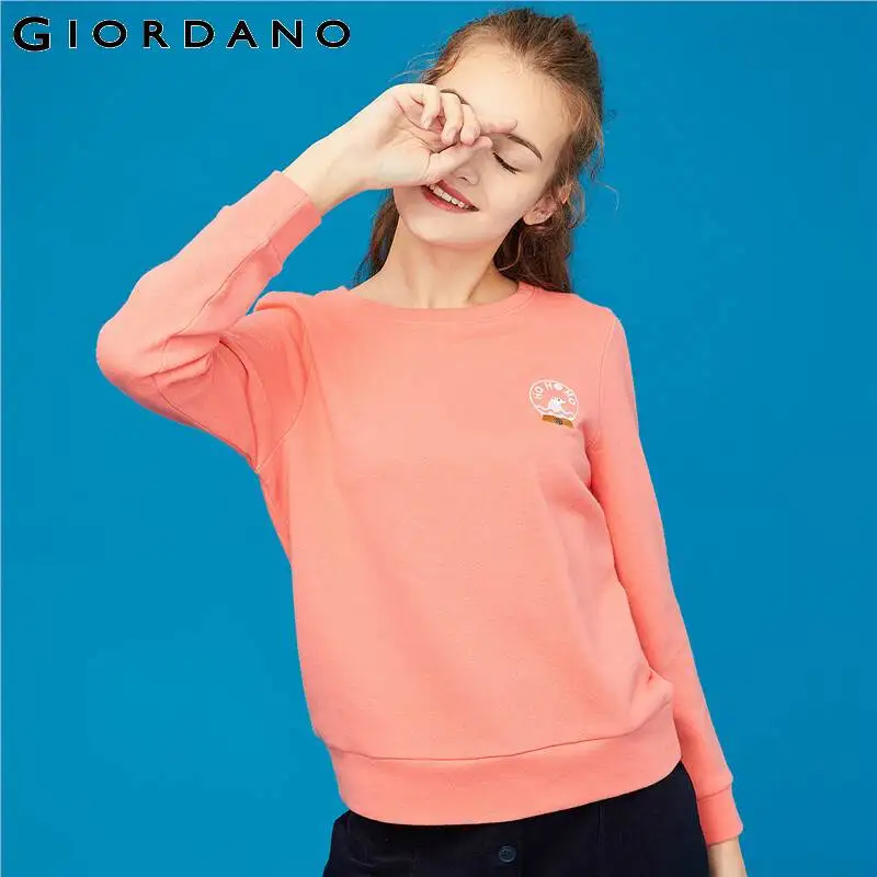 Giordano/Женская толстовка со значки с животными пуловер круглым вырезом махровые
