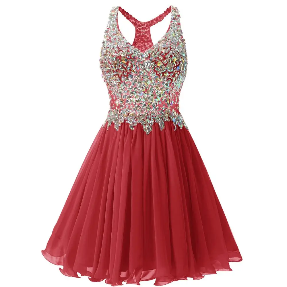 

Free Shipping Red Graduation Dress V Neck Transparent Sleeveless Above Knee Girl Party Wear Cocktail Dresses Homecoming Gown