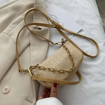 

2020 Summer Straw Bag Baguette Underarm Shoulder Bag Casual Travel Crossbody Bags for Women Handbags and Purses