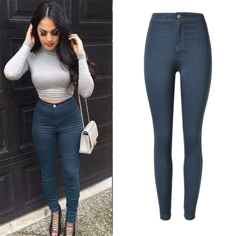 spring new fashion high waist slim stretch denim feet pants street large size casual jeans