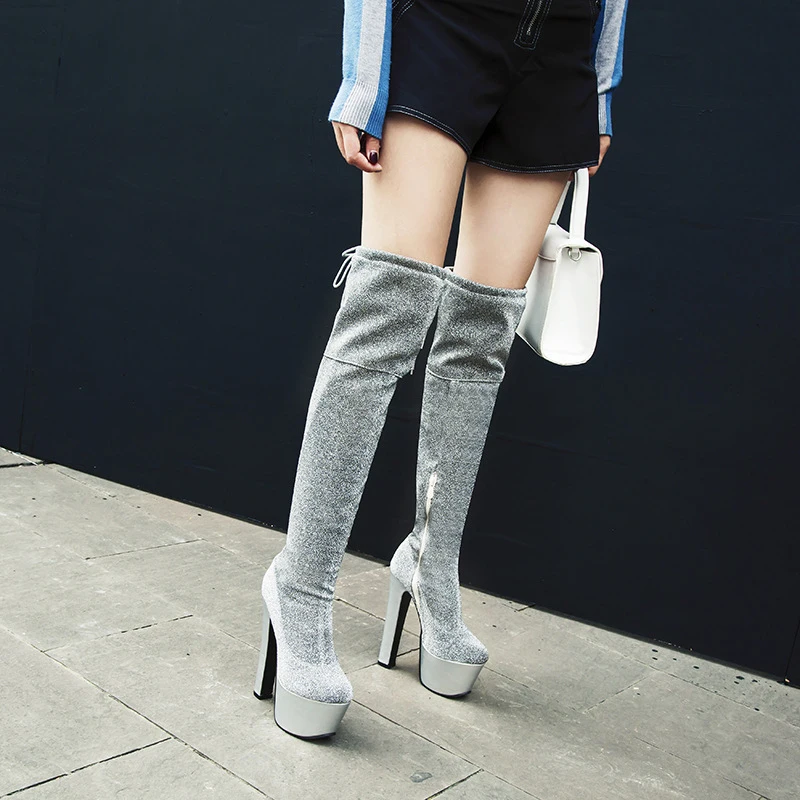 Women Boots Warm Snow Shoes High Heel Over The Knee Boots Thick Waterproof Platform Boots Woman Plush Slip On Fashion Plus Size