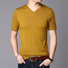 Мужская шерстяная рубашка, сексуальный мужской свитер с коротким рукавом, вязаная рубашка, модный ШЕРСТЯНОЙ ДЖЕМПЕР С v-образным вырезом