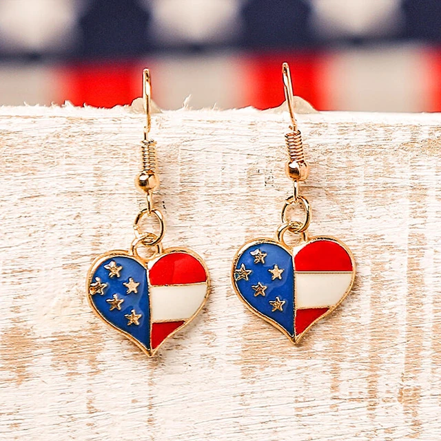 Earrings | 8.5mm American Flag Heart Charm